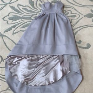 A long strapless gray dress